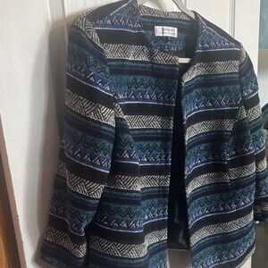 Tahari Black Market Blue and Black Geometric Blazer